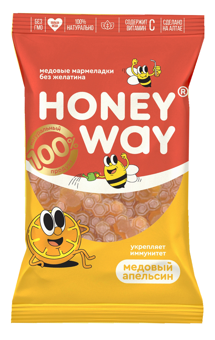 
Мармеладки медовые без желатина Апельсин HoneyWay 75г в Саратове