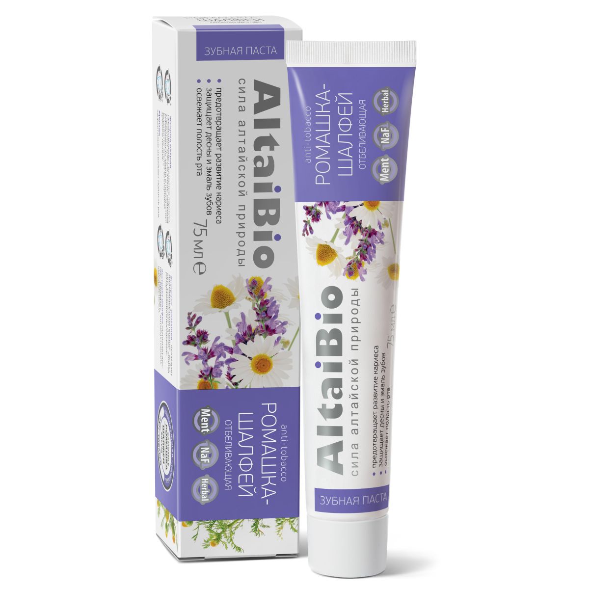 
Зубная паста altaibio отбеливающая антитабак ромашка-шалфей две линии 100г в Саратове