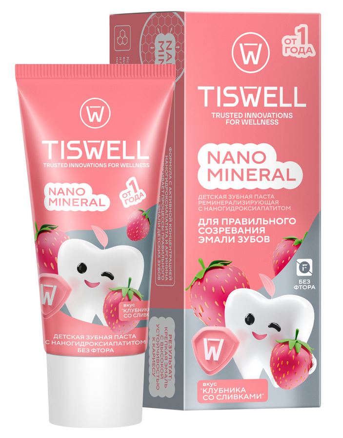 
Зубная паста детская Tiswell со вкусом клубничного пломбира Nano Mineral 60г в Саратове