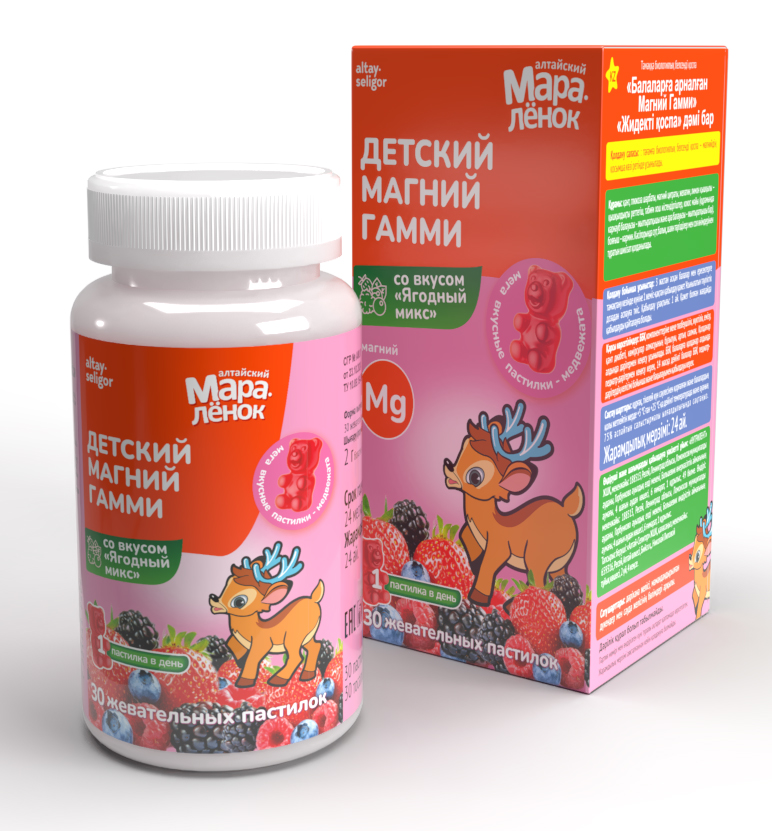 
Витамины для детей Алтайский Мараленок Магний гамми Ягодный микс 30 капсул в Саратове
