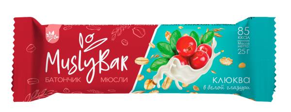 Батончик мюсли MuslyBar Клюква в белой глазури 25г фотография
