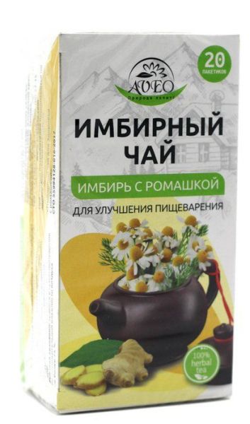 Изображение товара Имбирный чай с ромашкой для жкт Алсу 20 пакетиков Имбирный чай с ромашкой для жкт Алсу 20 пакетиков фотография