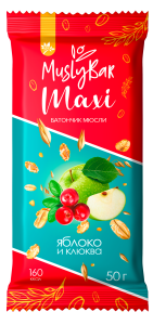 Батончик мюсли MuslyBar Maxi Яблоко Клюква 50г