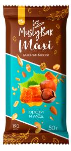Батончик мюсли MuslyBar Maxi Орехи Мед 50г