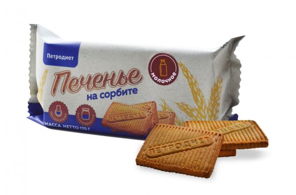 Изображение товара Печенье Петродиет молочное на сорбите 170г Печенье Петродиет молочное на сорбите 170г фотография